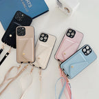 Luxury Crossbody strap lanyard wallet leather case for iPhone 16 17 16pro 15 pro 17pro max 14 13 12 11 card holder phone cover