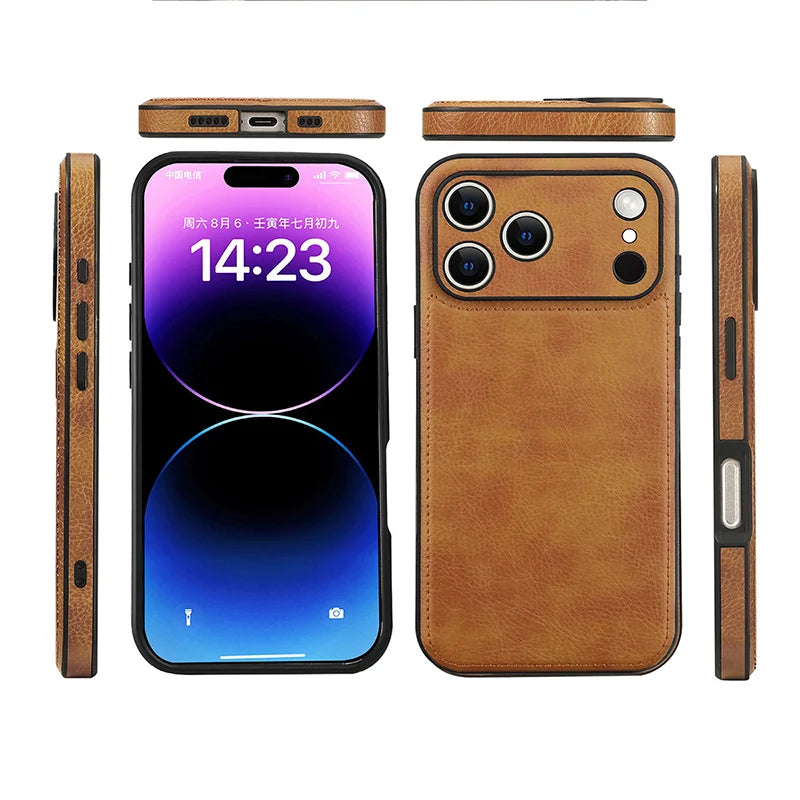 Ultra Thin Leather Case for iPhone 17 Pro Max 16 16e 15 14 13 12 11 XR 17Pro Lens Protection iPhone17 Phone Cover Coque