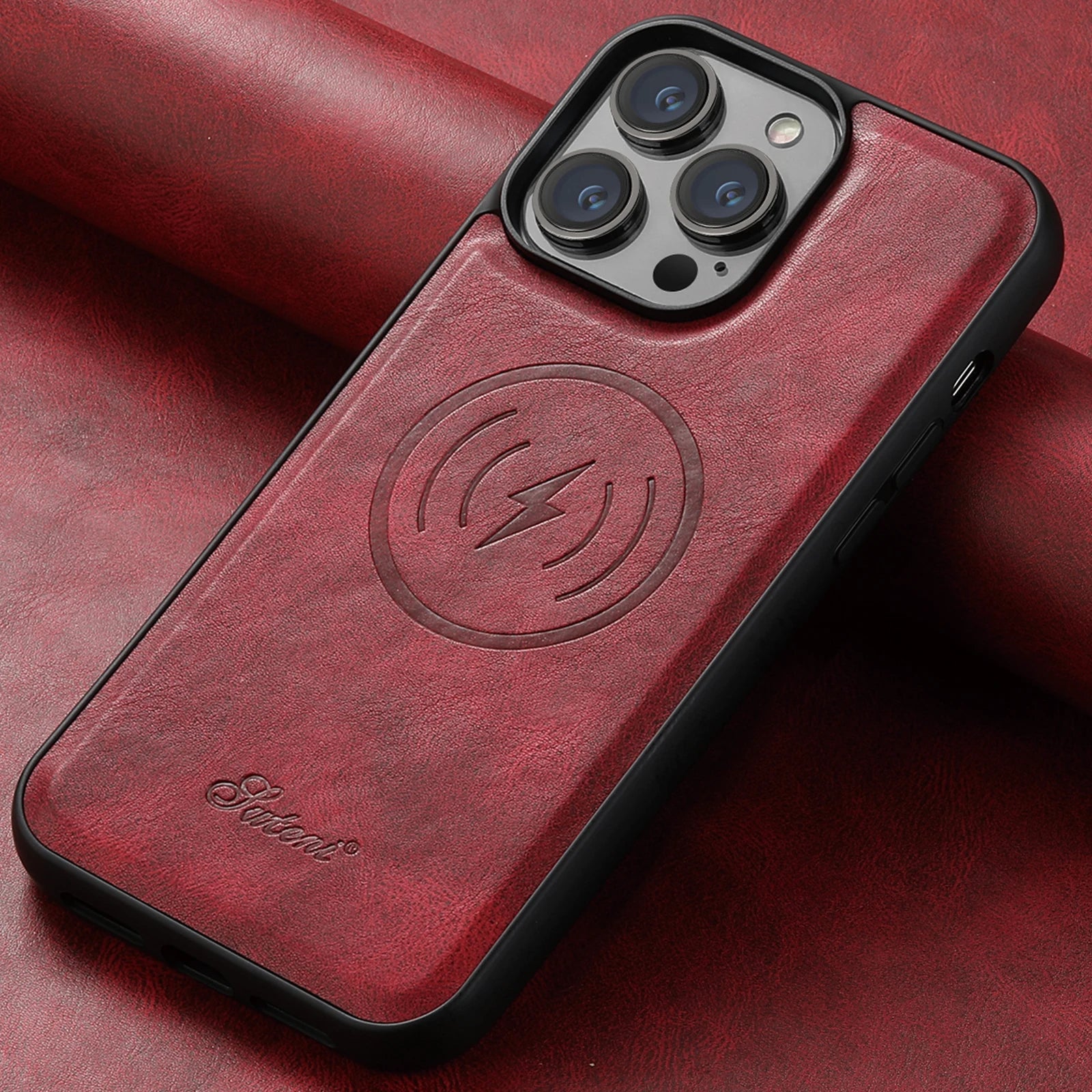 SUTENI Compatible Wireless Charging Luxury PU Leather case For iPhone 12 13 14 15 16 Plus 17 Pro Max