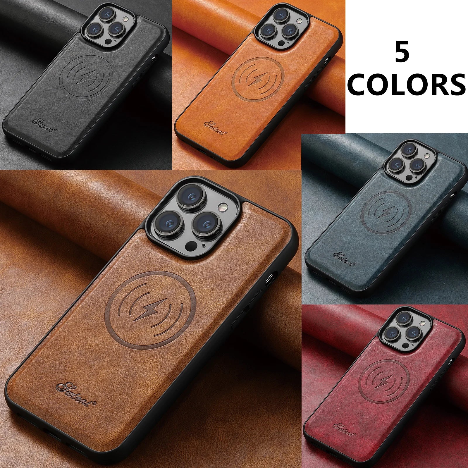 SUTENI Compatible Wireless Charging Luxury PU Leather case For iPhone 12 13 14 15 16 Plus 17 Pro Max