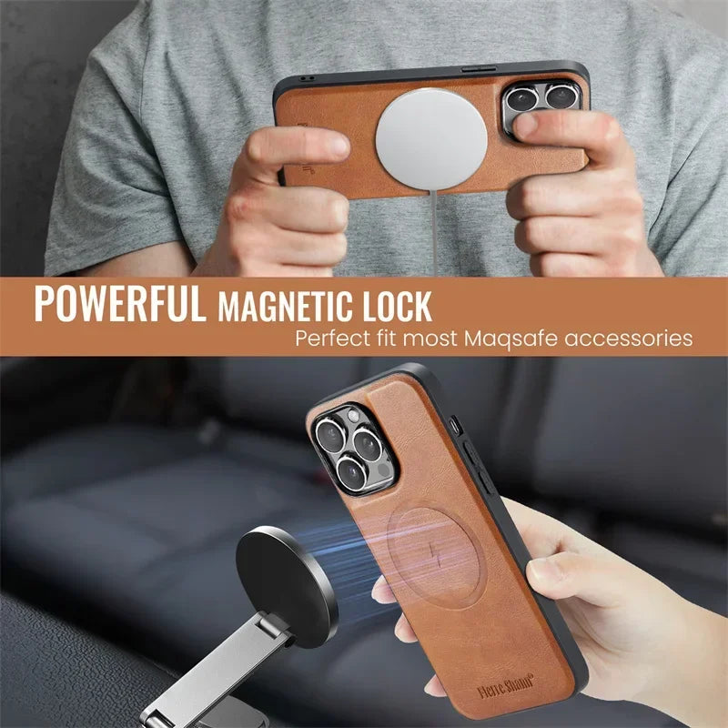 2 In 1 Magsafe Magnetic Leather Phone Case for iPhone 17 16E 16 15 14 13 12 11 Pro Max 16 Plus Wallet Card Holder Pocket Cover