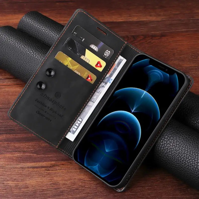 Leather Flip Case For iPhone 16 17 15 14 13 12 11 Pro Max Case For iPhone 17 Air 16E 13 12 X XR XS 6 8 7 Plus Shockproof Cover
