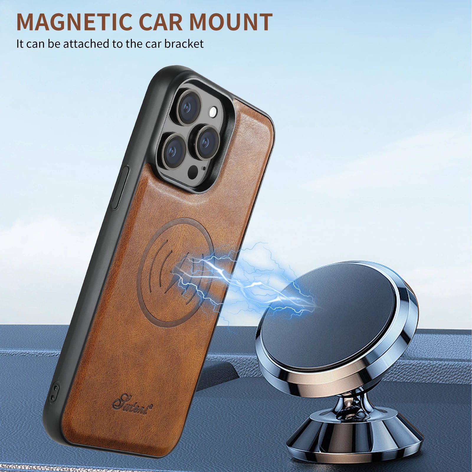 SUTENI Compatible Wireless Charging Luxury PU Leather case For iPhone 12 13 14 15 16 Plus 17 Pro Max