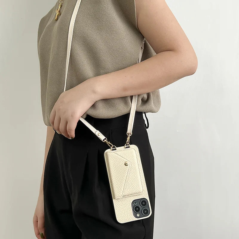 Luxury Crossbody strap lanyard wallet leather case for iPhone 16 17 16pro 15 pro 17pro max 14 13 12 11 card holder phone cover