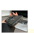Luxury Magnetic Stand Ring PU Leather Case For iPhone 17 Air 16 Pro Max 15 14 13 12 Magsafe Wireless Charging Hollow Logo Cover