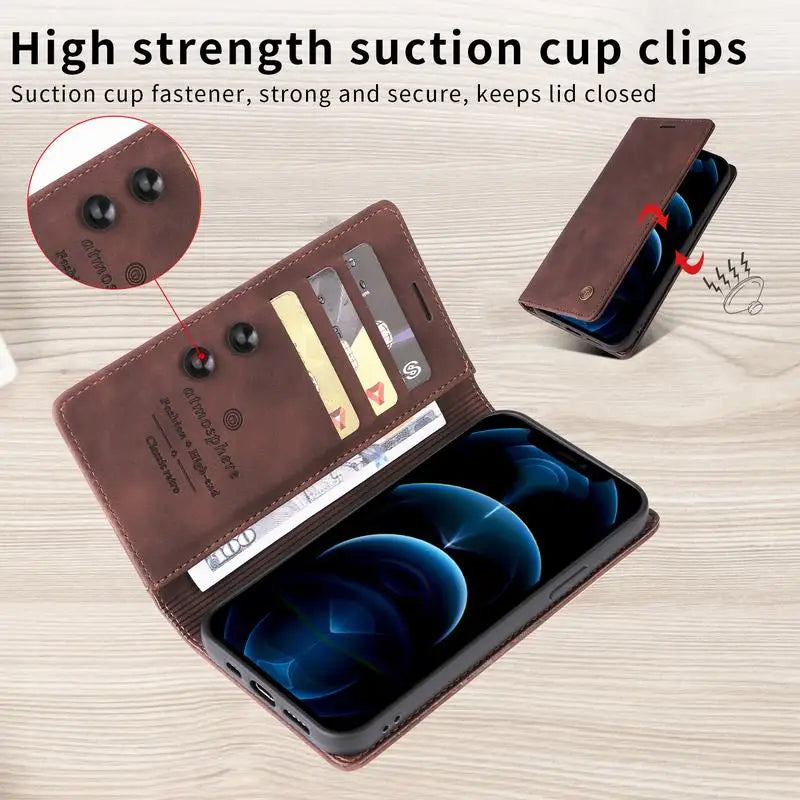 Leather Flip Case For iPhone 16 17 15 14 13 12 11 Pro Max Case For iPhone 17 Air 16E 13 12 X XR XS 6 8 7 Plus Shockproof Cover