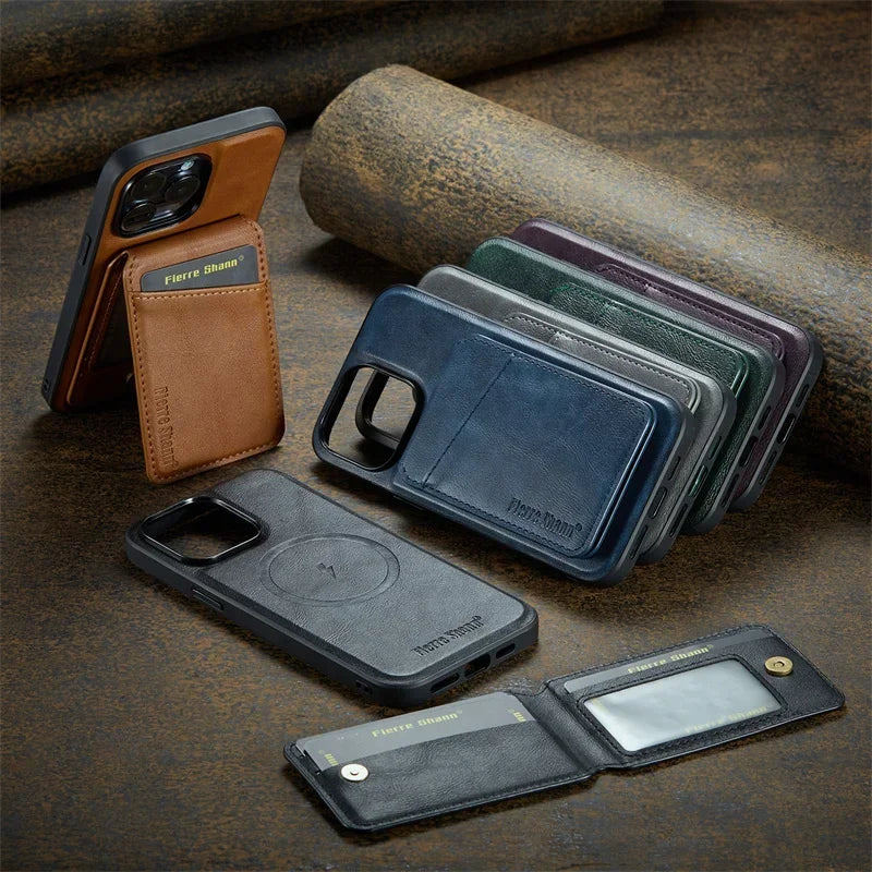 2 In 1 Magsafe Magnetic Leather Phone Case for iPhone 17 16E 16 15 14 13 12 11 Pro Max 16 Plus Wallet Card Holder Pocket Cover