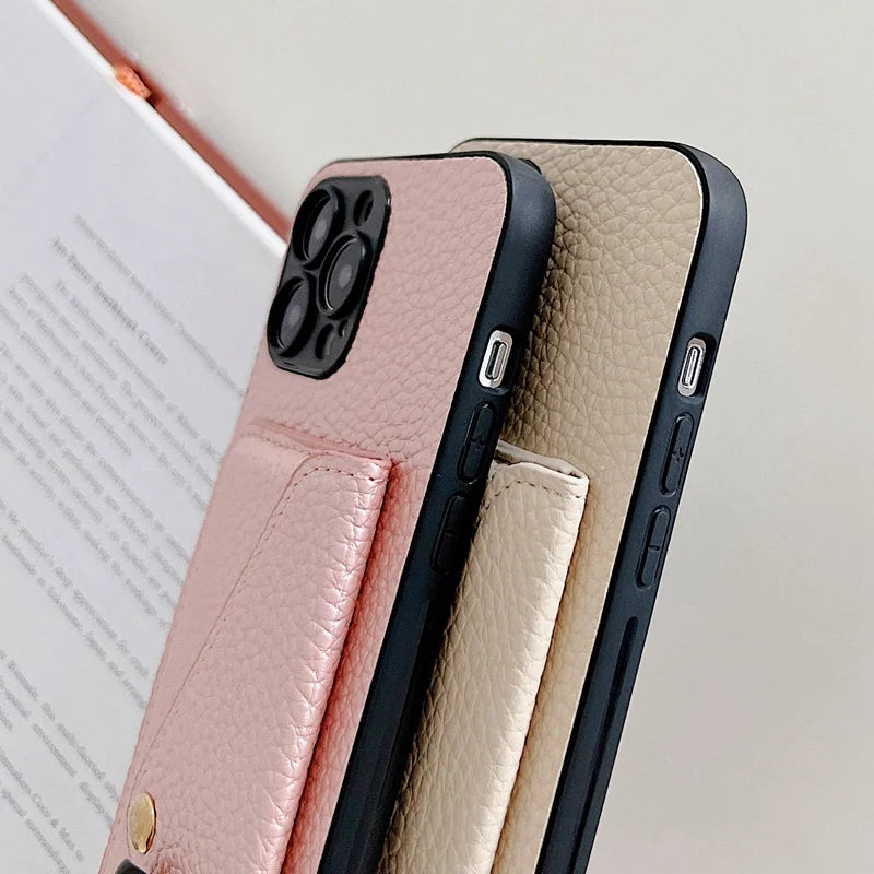 Luxury Crossbody strap lanyard wallet leather case for iPhone 16 17 16pro 15 pro 17pro max 14 13 12 11 card holder phone cover