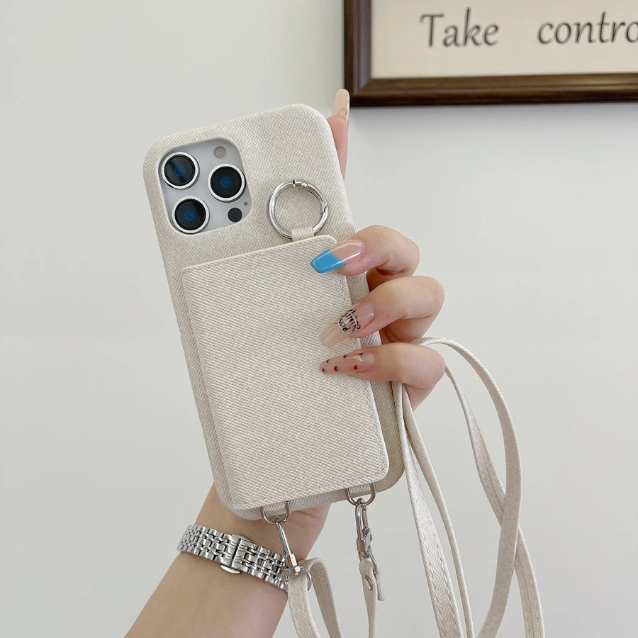 Polish Jeans Print Phone Case for iPhone 17 16 15 14 Plus 13 12 11 Pro Max Folio Mirror Folio Card Pocket Cover Shoulder Strap