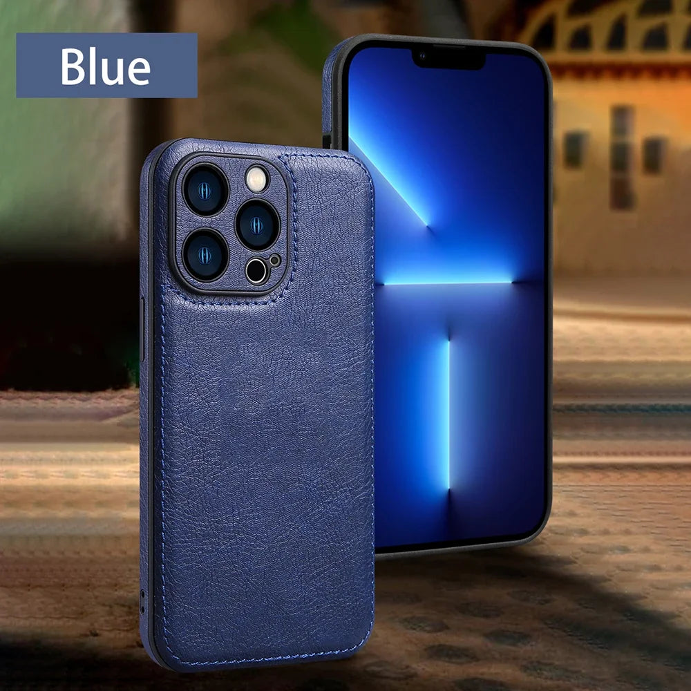 Ultra Thin Leather Case for iPhone 17 Pro Max 16 16e 15 14 13 12 11 XR 17Pro Lens Protection iPhone17 Phone Cover Coque