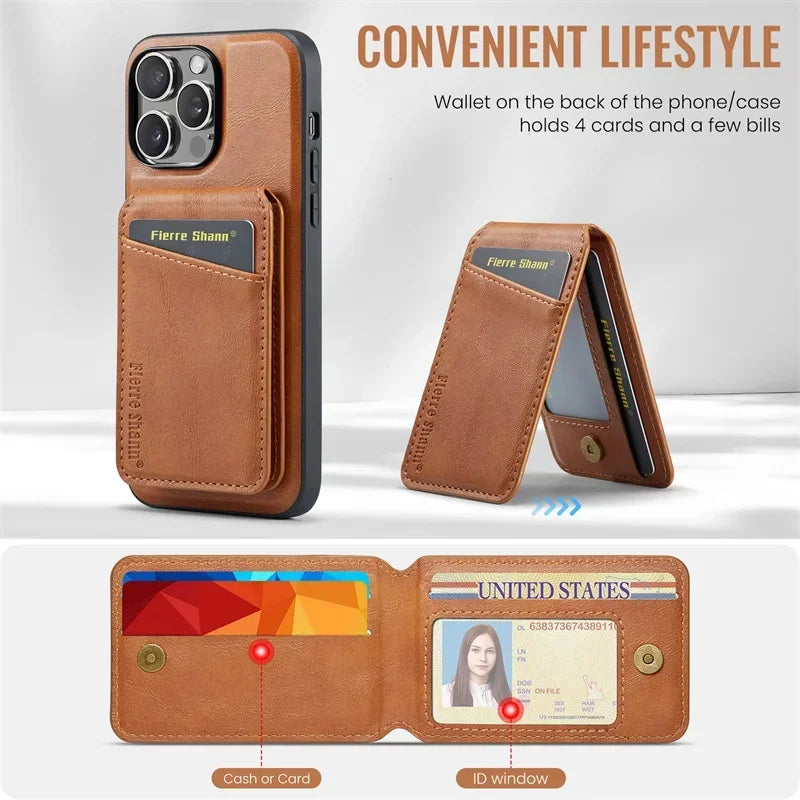 2 In 1 Magsafe Magnetic Leather Phone Case for iPhone 17 16E 16 15 14 13 12 11 Pro Max 16 Plus Wallet Card Holder Pocket Cover