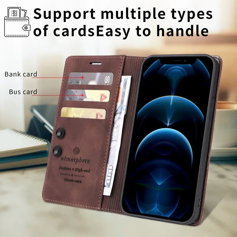 Leather Flip Case For iPhone 16 17 15 14 13 12 11 Pro Max Case For iPhone 17 Air 16E 13 12 X XR XS 6 8 7 Plus Shockproof Cover