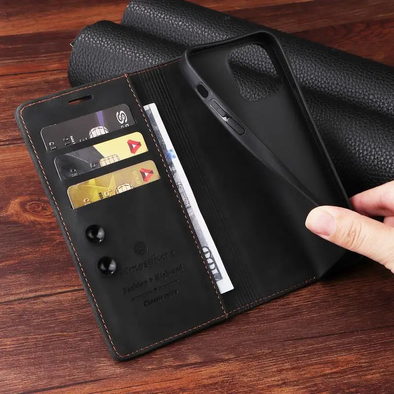 Leather Flip Case For iPhone 16 17 15 14 13 12 11 Pro Max Case For iPhone 17 Air 16E 13 12 X XR XS 6 8 7 Plus Shockproof Cover