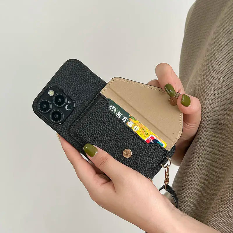 Luxury Crossbody strap lanyard wallet leather case for iPhone 16 17 16pro 15 pro 17pro max 14 13 12 11 card holder phone cover