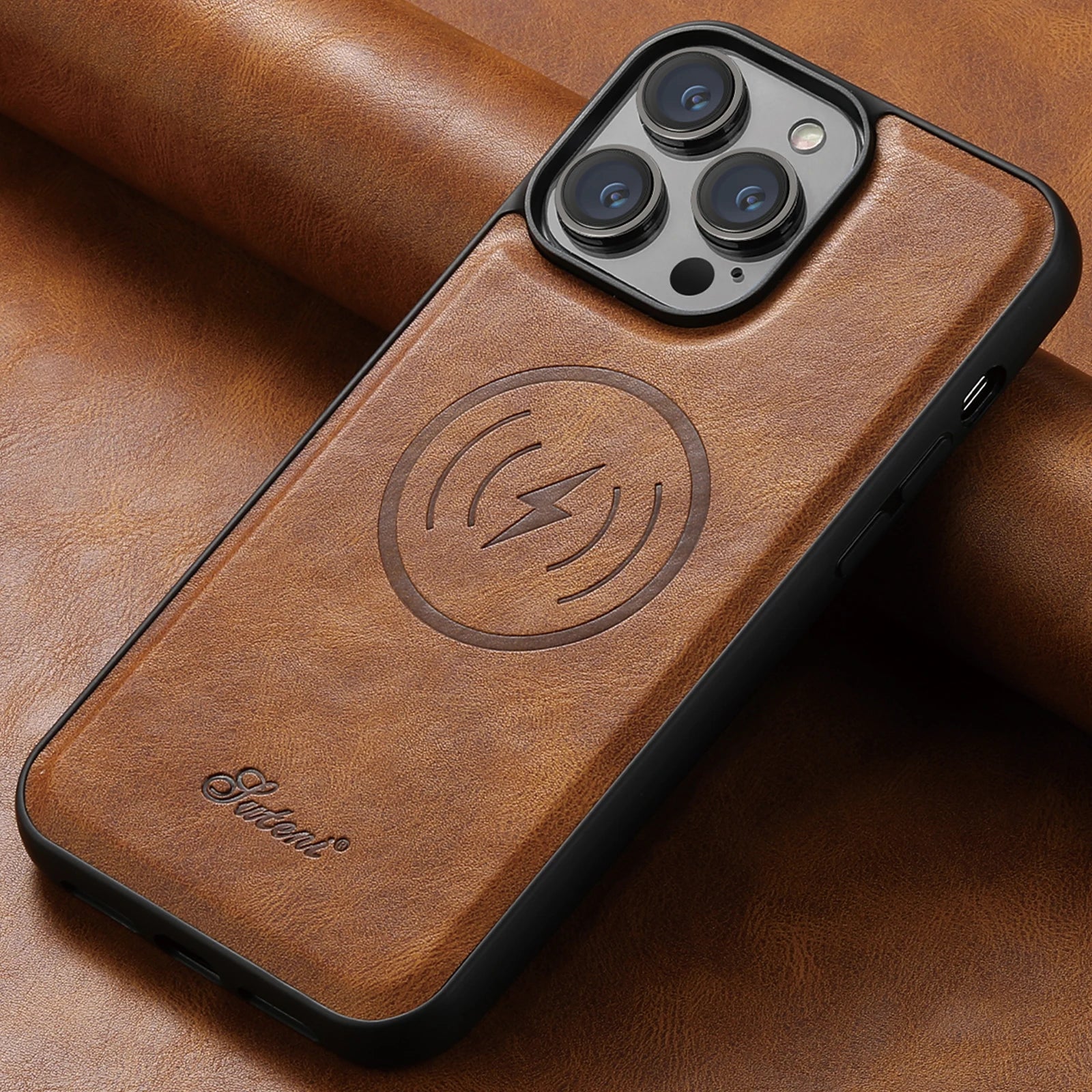 SUTENI Compatible Wireless Charging Luxury PU Leather case For iPhone 12 13 14 15 16 Plus 17 Pro Max