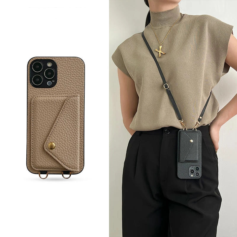 Luxury Crossbody strap lanyard wallet leather case for iPhone 16 17 16pro 15 pro 17pro max 14 13 12 11 card holder phone cover