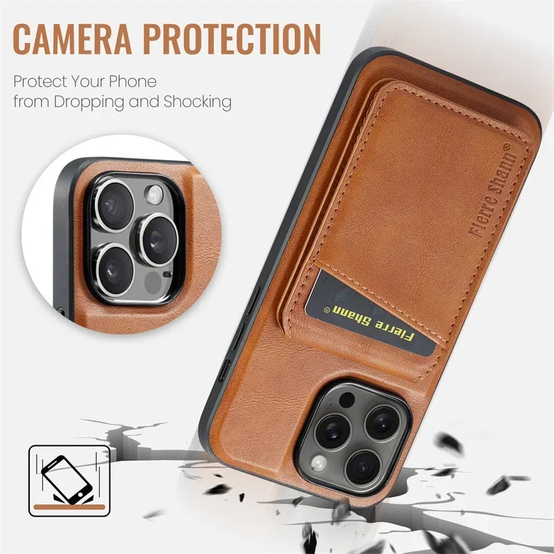 2 In 1 Magsafe Magnetic Leather Phone Case for iPhone 17 16E 16 15 14 13 12 11 Pro Max 16 Plus Wallet Card Holder Pocket Cover