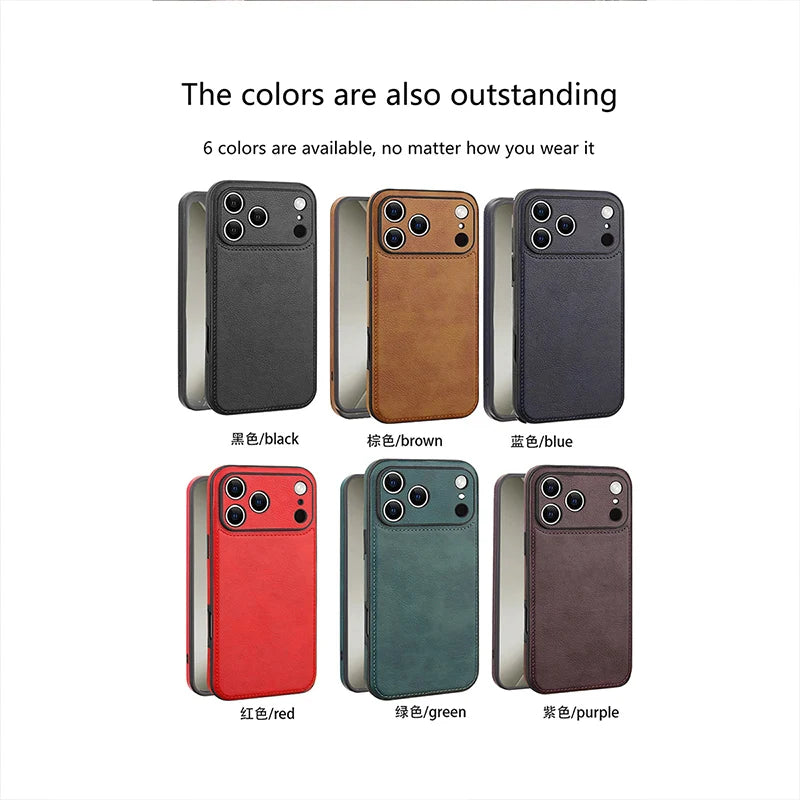 Ultra Thin Leather Case for iPhone 17 Pro Max 16 16e 15 14 13 12 11 XR 17Pro Lens Protection iPhone17 Phone Cover Coque