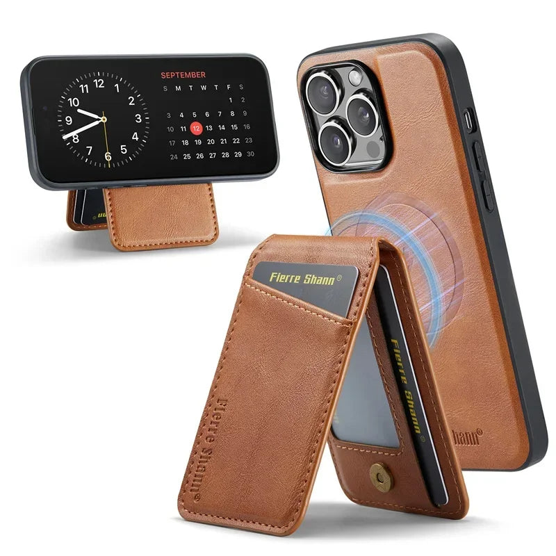 2 In 1 Magsafe Magnetic Leather Phone Case for iPhone 17 16E 16 15 14 13 12 11 Pro Max 16 Plus Wallet Card Holder Pocket Cover