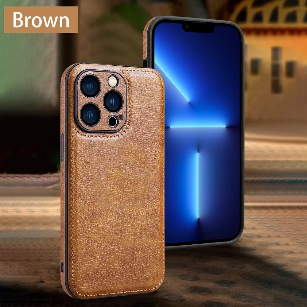 Ultra Thin Leather Case for iPhone 17 Pro Max 16 16e 15 14 13 12 11 XR 17Pro Lens Protection iPhone17 Phone Cover Coque